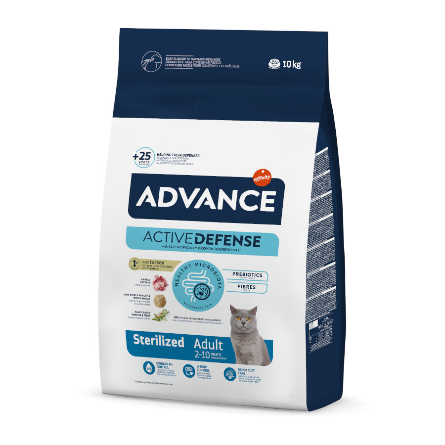 10 kg Advance Adult Sterilized Pavo y Cebada pienso para gatos