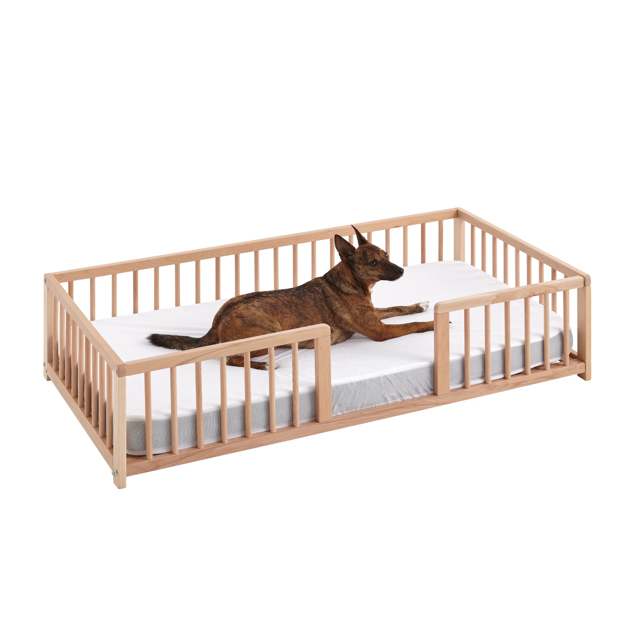 Cama sofá para perros grandes WonderWoof, elevada hecha de madera de haya - Nature