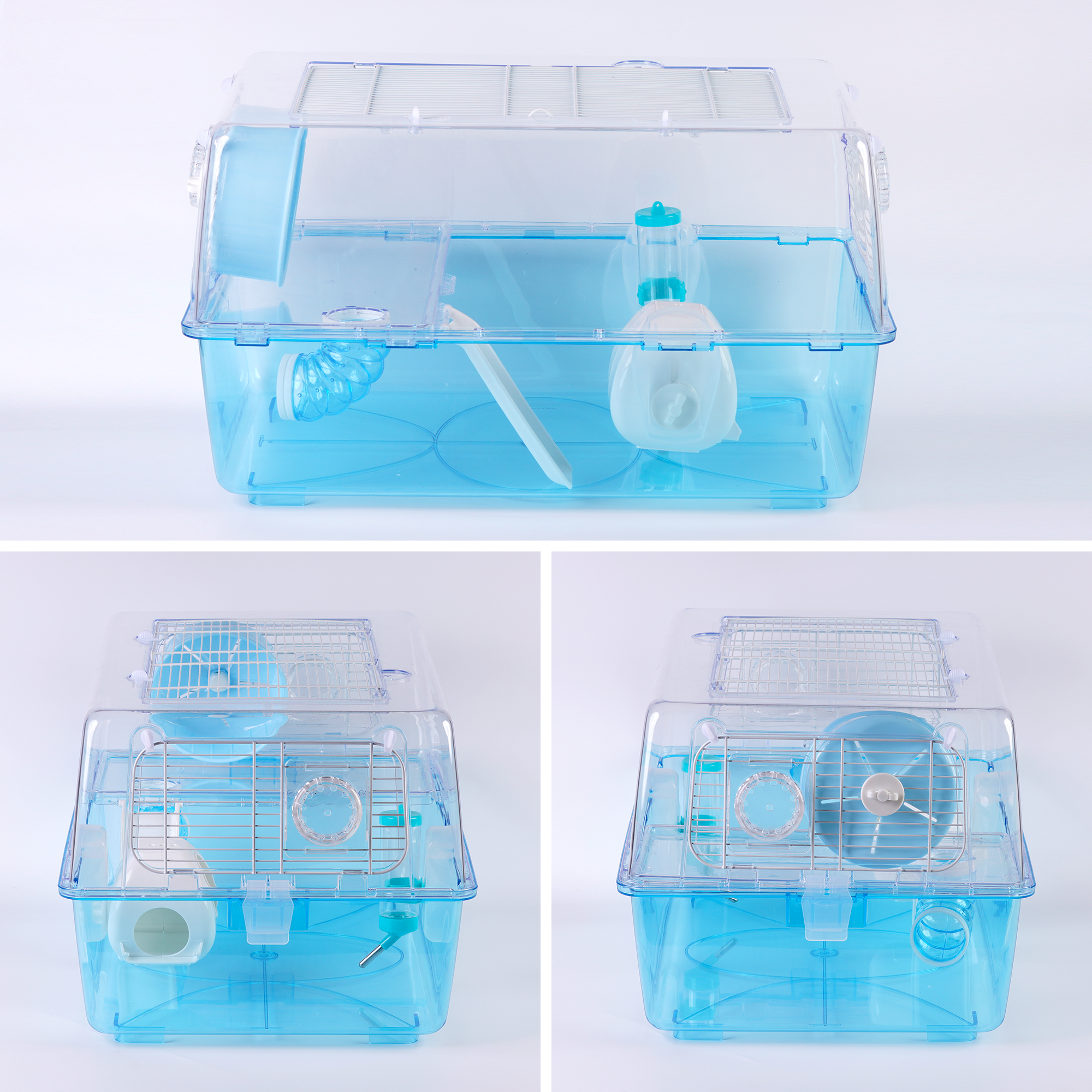 Amplia jaula de plástico transparente para pequeñas mascotas