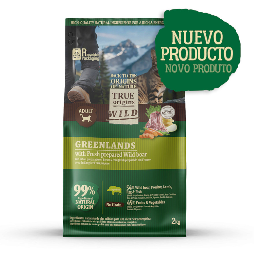 2 kg True Origins Wild Greenlands Jabalí pienso para gatos