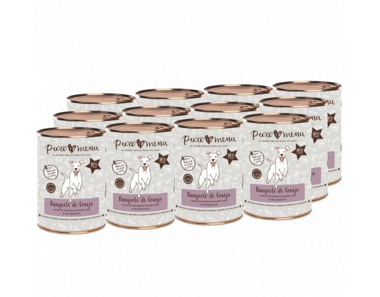 Pack de 12 latas de comida húmeda para perros Puromenu sabor conejo, , large image number null