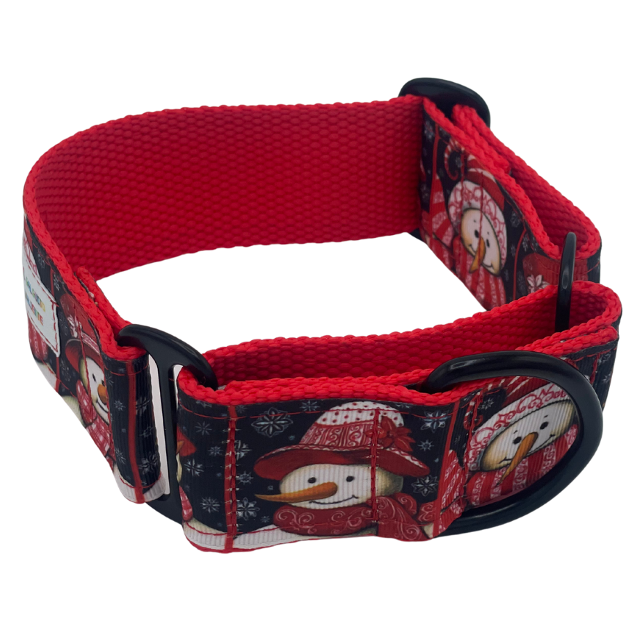 EGV – Collar Martingale Navidad 4 cm ancho, Collar galgo hecho a mano en España (Muñeco de nieve)
