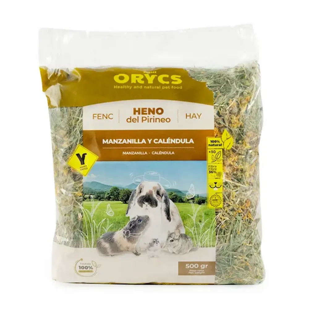 Heno con Manzanilla y Caléndula ORYCS heno natural premium procedente de praderas del Pirineo 500 g