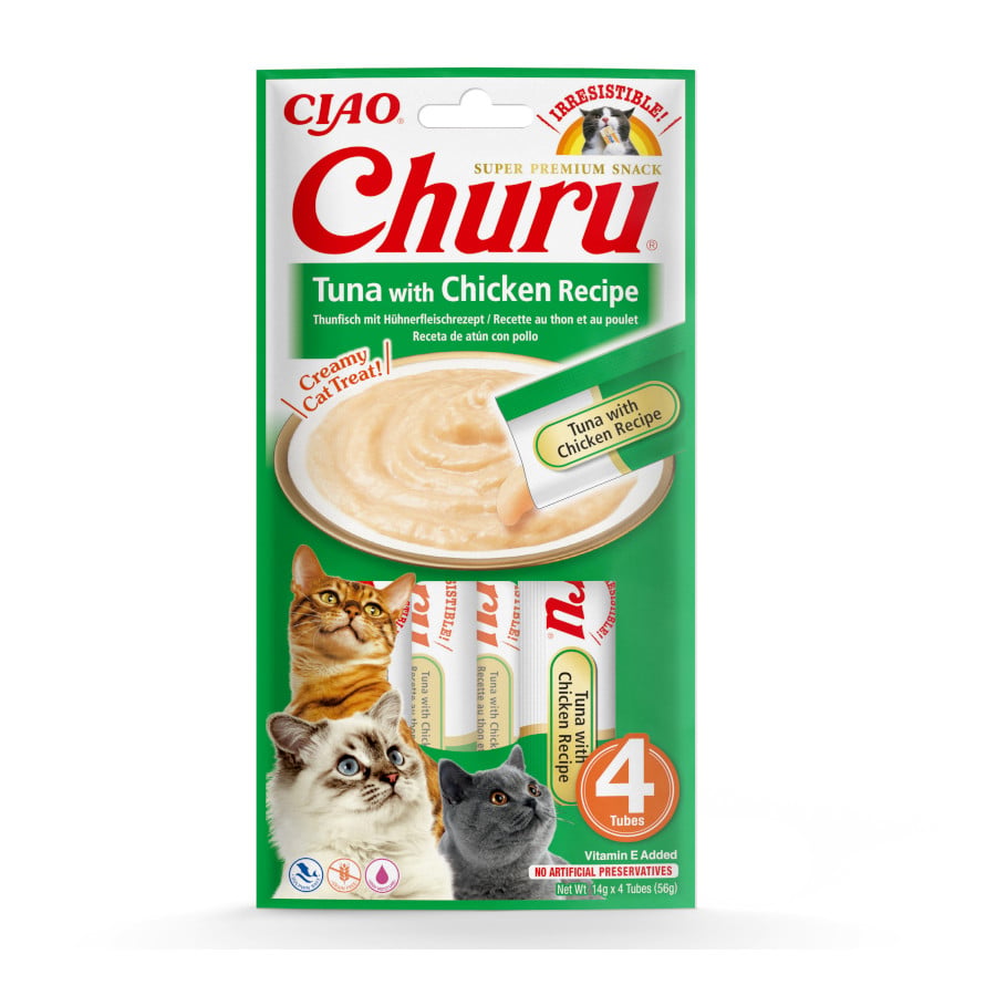 8 sobres x 14 g Churu Snack Cremoso de Atún con Pollo para gatos ¡Pack Ahorro!