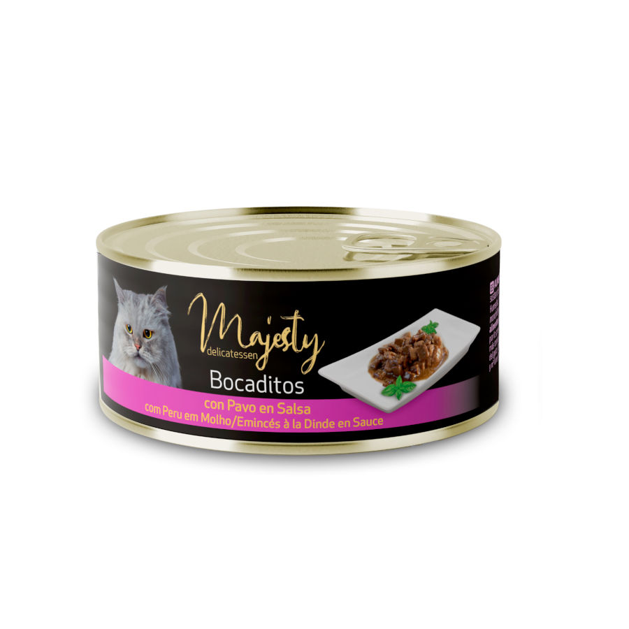 12 latas x 85 g Majesty Adult Bocaditos de Pavo en Salsa lata para gatos ¡Pack ahorro!