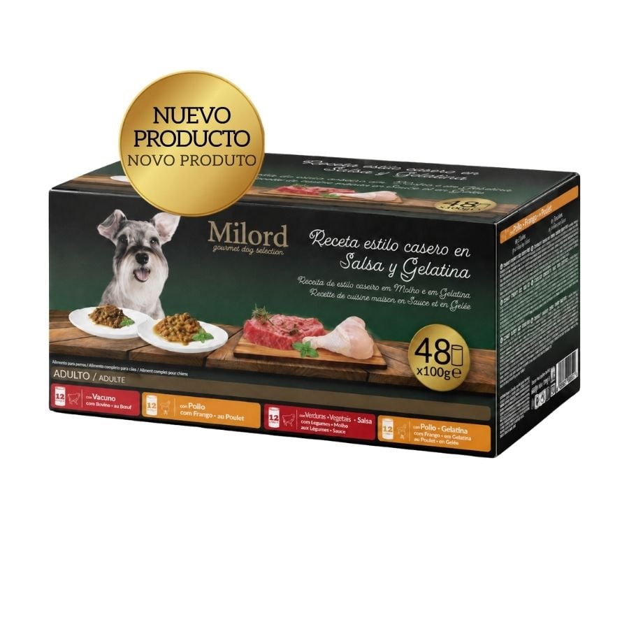 48 x 100 g Milord Adult Receta estilo casero en salsa y gelatina Sobres para perros - Multipack