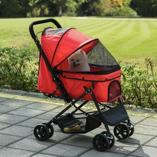 Carrito Para Perros Medianos PawHut Carrito Para Perros Plegable Para Perros Y Gatos Grandes De Hasta 30 Kg, Con Cojín, Ventanas De Red, Puertas, Bolsa De Almacenamiento, Carrito Para Gatos Con Correas