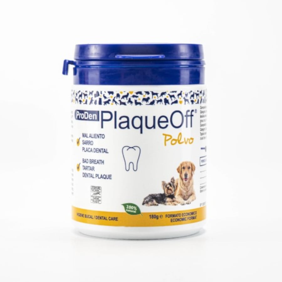 PlaqueOff Polvo Antisarro para higiene bucal de perros y gatos