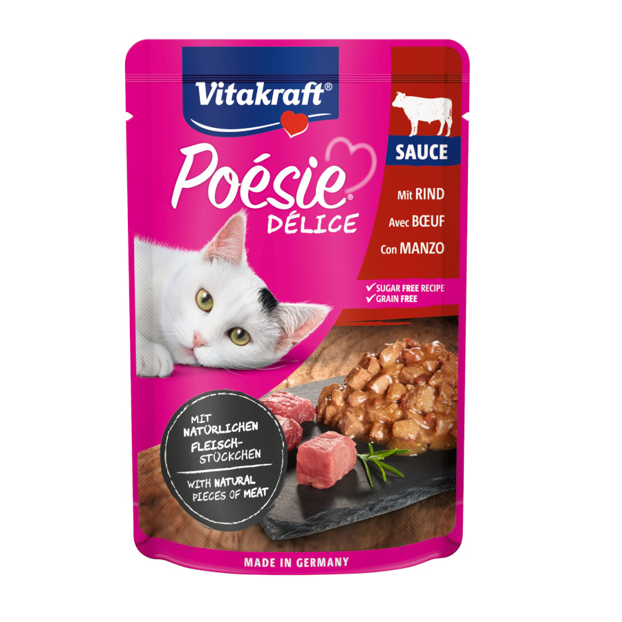 12 sobres x 85 g Vitakraft Poésie Buey sobre en salsa para gatos ¡Pack ahorro!