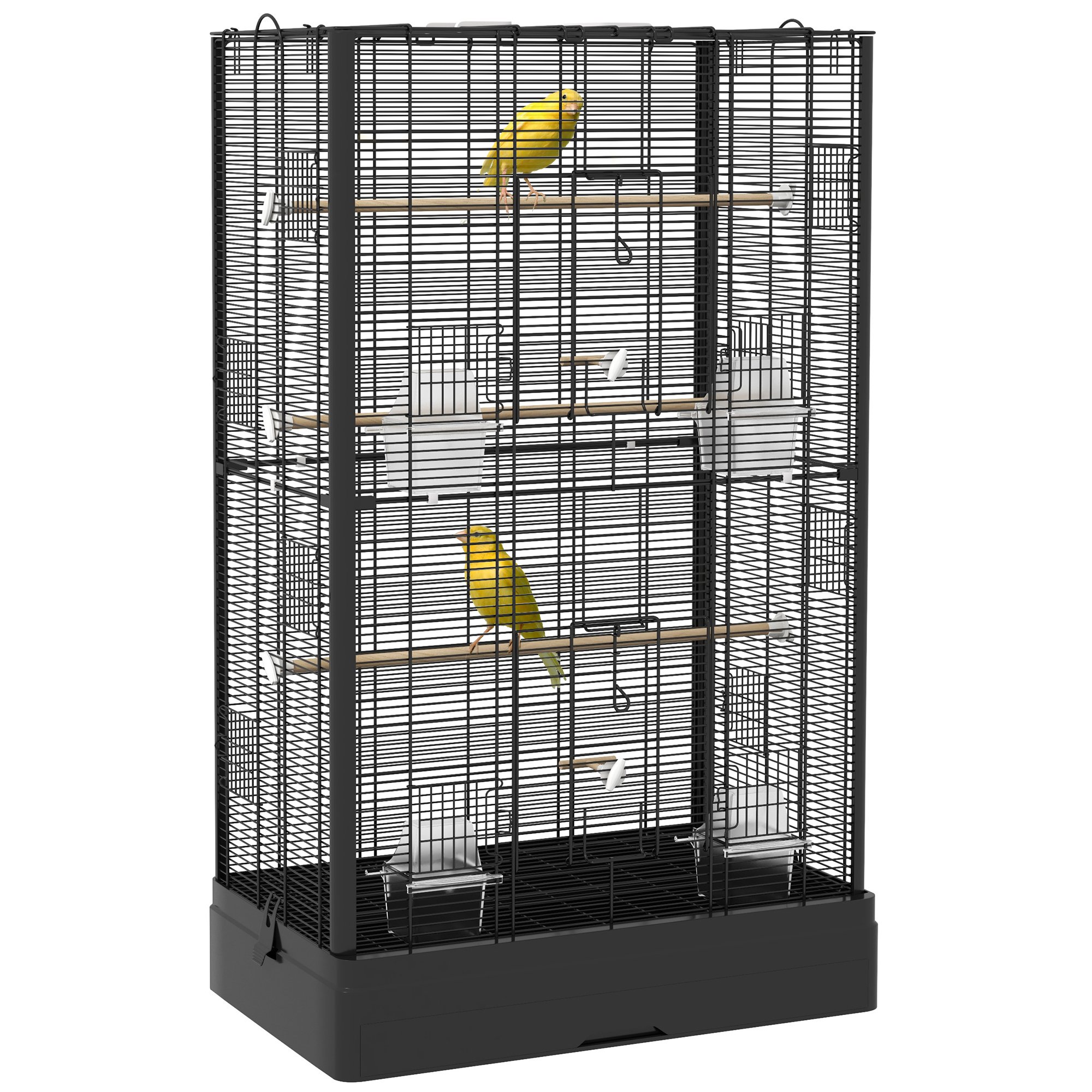PawHut Jaula para Pájaros 61x36,5x98 cm Pajarera con Puertas Perchas Bandeja Extraíble Cajas de Comidas y Asas Jaula para Ninfas Periquitos Pinzones