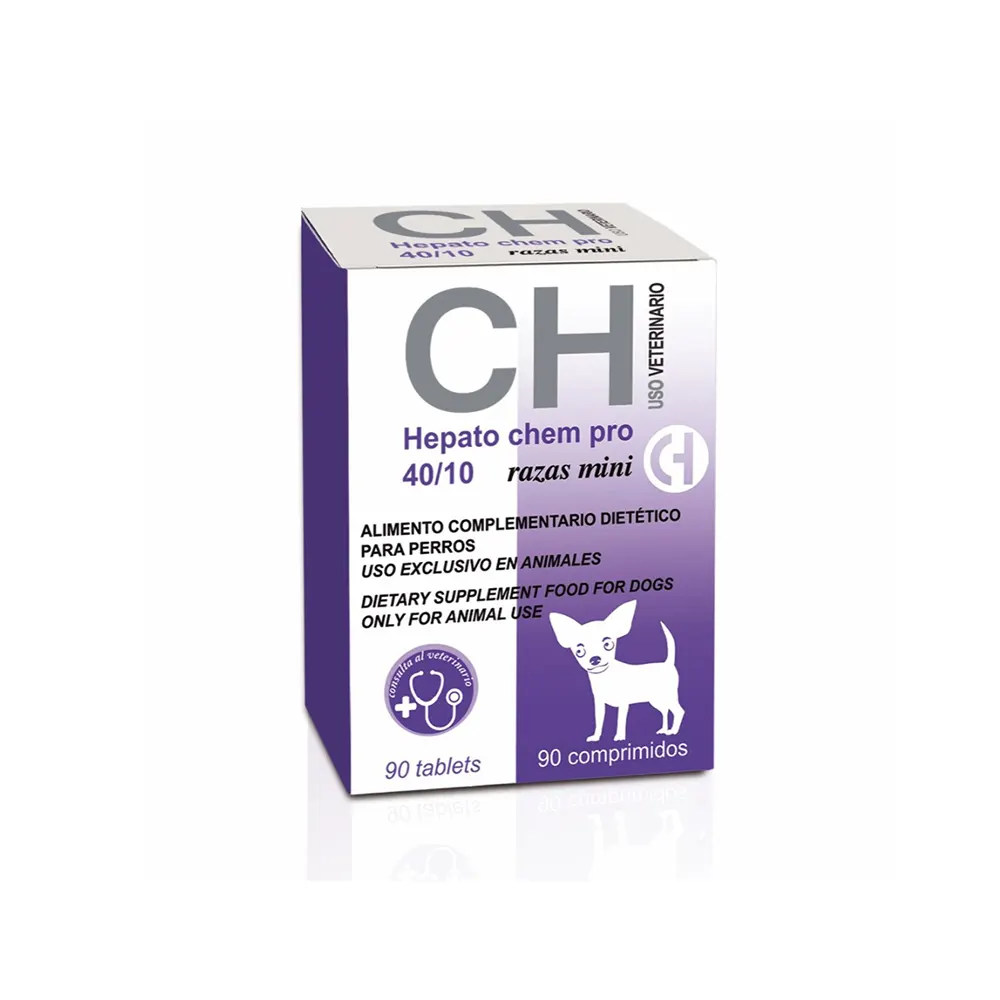 Hepato Chem Pro 40/10 90 comprimidos suplemento veterinario avanzado formulado para proteger y regenerar el hígado para perros Chemica lbérica