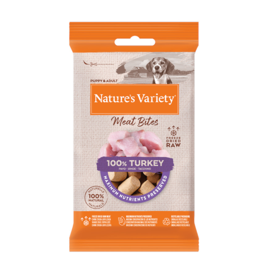 4 bolsitas x 20 g Nature’s Variety Meat Bites Bocaditos de Pavo Liofilizado para perros ¡Pack ahorro!