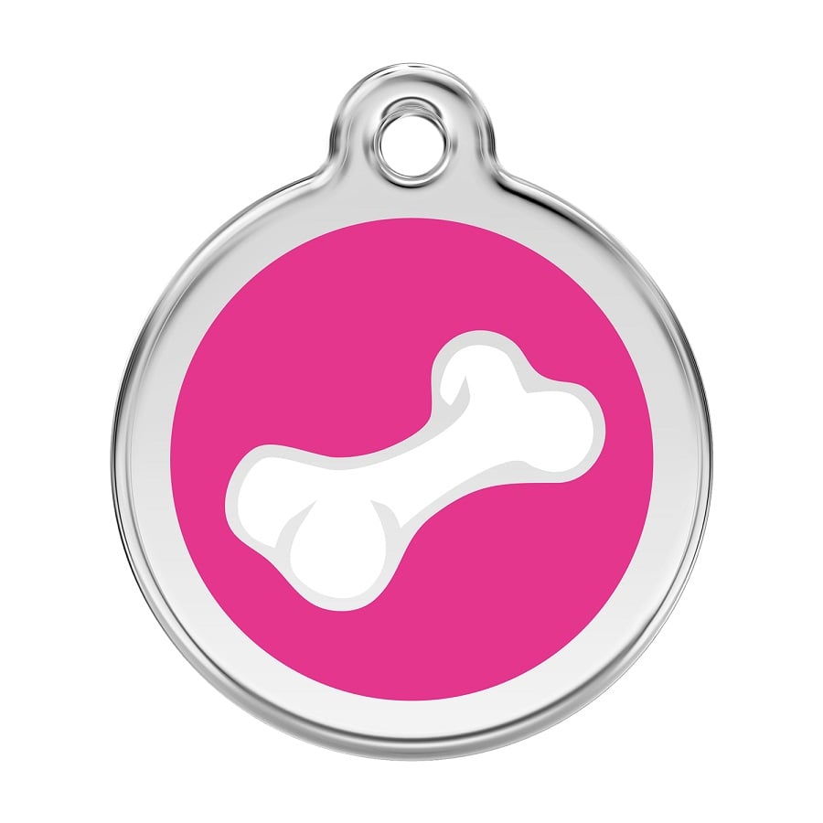 Placa identificativa Acero Inoxidable Esmalte Comic Hueso Rosa Fuerte para perros