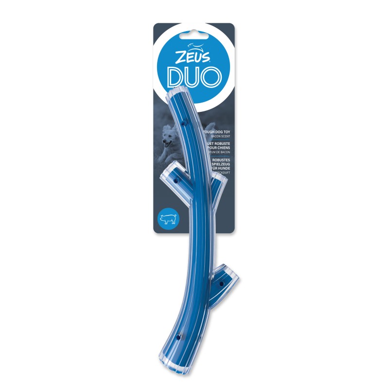 Juguete para masticar perro Zeus Duo Palo, 30cm, Azul, aroma a Beicon