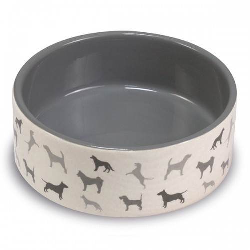 Comedero de cerámica perritos color Gris