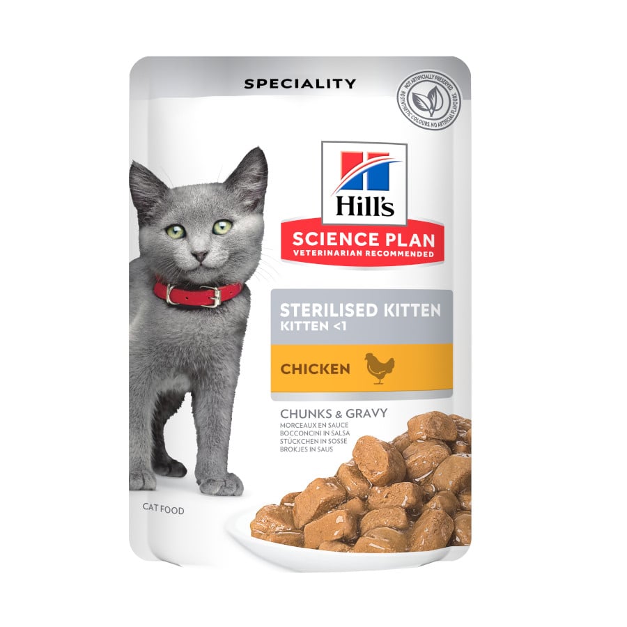 Imagen de Hill's Science Plan Feline Sterilised Kitten Pollo en Salsa sobre para gatos