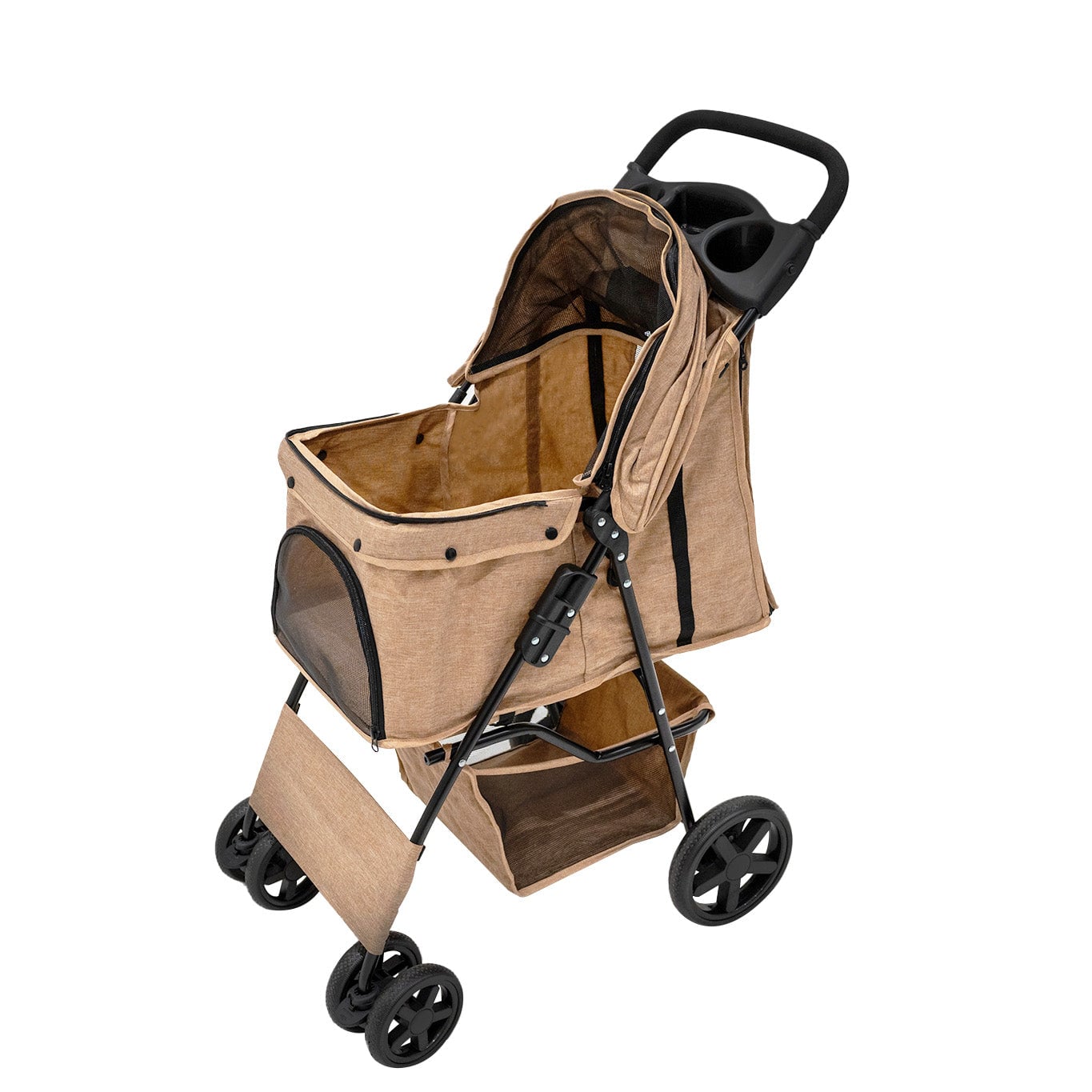 Cochecito Beige Plegable para Mascotas con Cubierta lluvia Carrito Perros Gatos