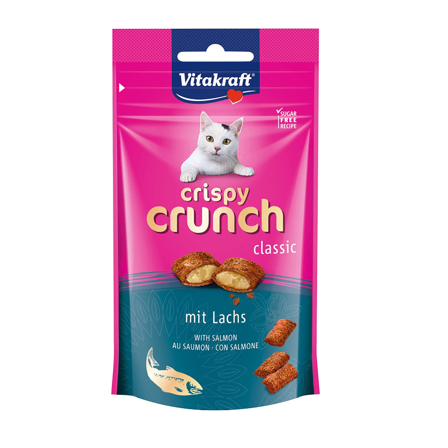 4 bolsitas x 60 g Vitakraft Crispy Crunch Bocaditos Salmón para gatos ¡Pack Ahorro!