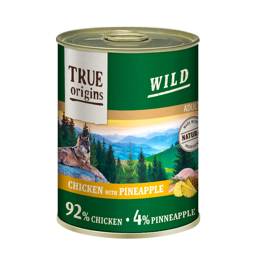 12 latas x 400 g True Origins Wild Adult Pollo y Piña lata para perros ¡Pack ahorro!