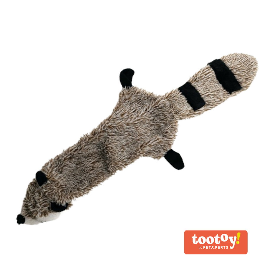 Tootoy! Comfort Skinny Racoon peluche con sonido crujiente para perros