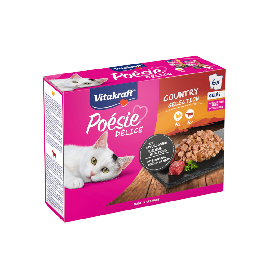 24 sobres x 85 g Vitakraft Poésie Delice plus Pollo y Ternera Sobre en Salsa para gatos ¡Pack Ahorro!