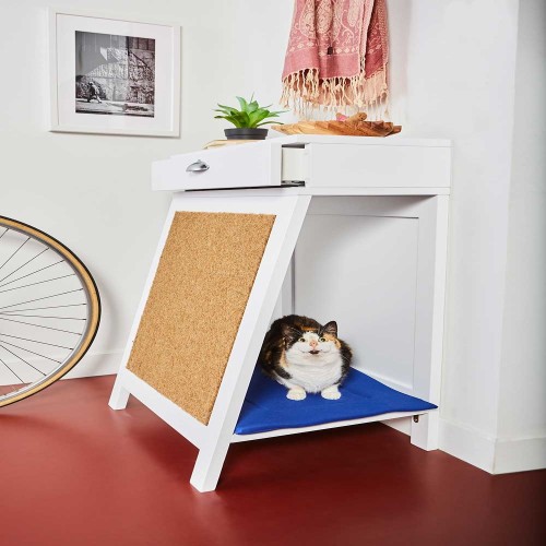 Recibidor de madera cama rascador para gatos color Burdeos Perlado, , large image number null