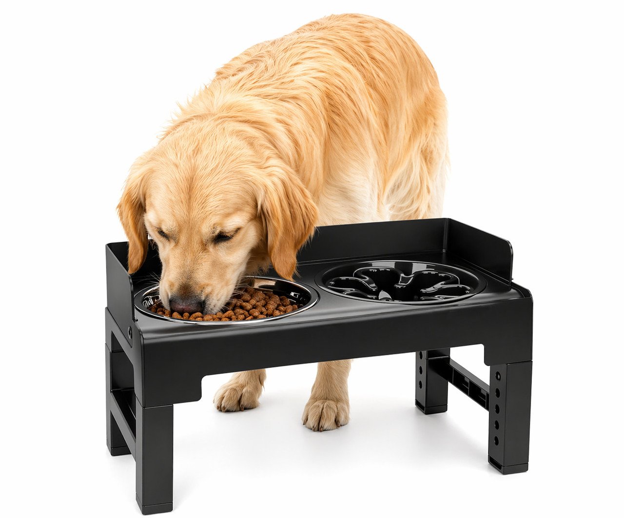 Nobleza Comedero Elevado para Perros y Gatos, Soporte Ajustable a 6 Alturas y Reclinable, Kit de 2 Cuencos: 1000ml Acero Inoxidable y 600ml Comedero