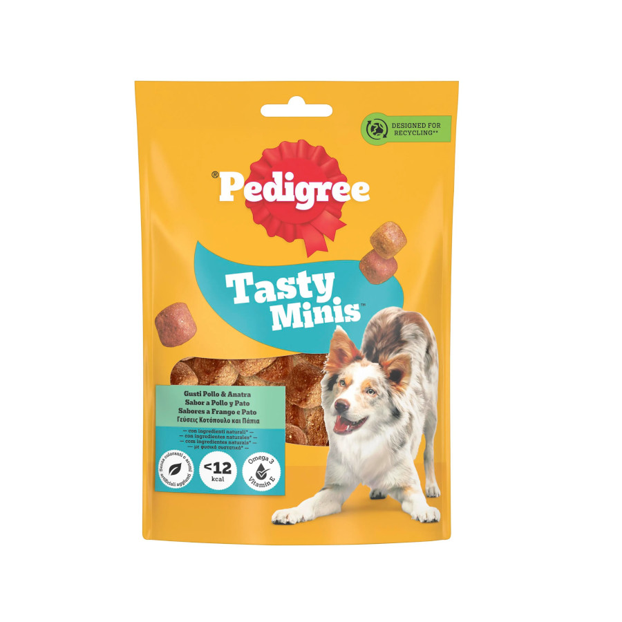 4 bolsitas x 130 g Pedigree Tasty Mini Snacks Sabor Pollo y Pato para Perros ¡Pack ahorro!