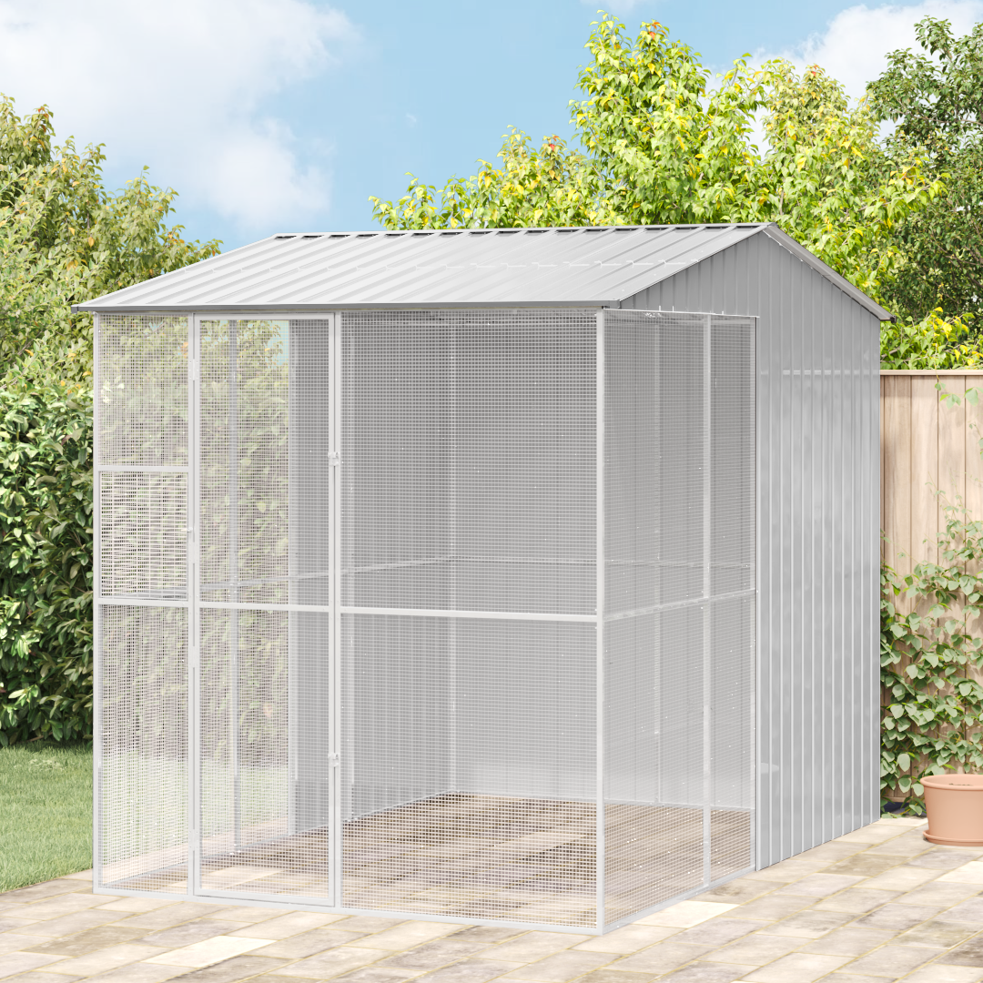 vidaXL Aviario de acero gris 215x110x247 cm