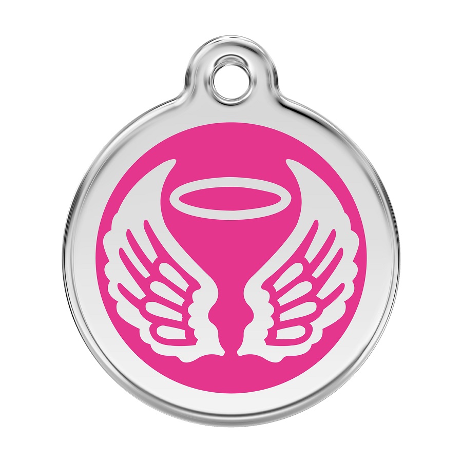 Placa identificativa Acero Inoxidable Esmalte Alas Angel Rosa Fuerte para perros
