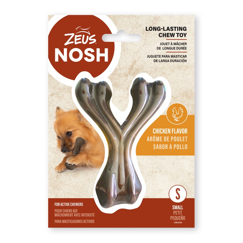 Juguete mordedor para perros Zeus Nosh Strong Hueso forma Wishbone, Sabor a Pollo , 18cm