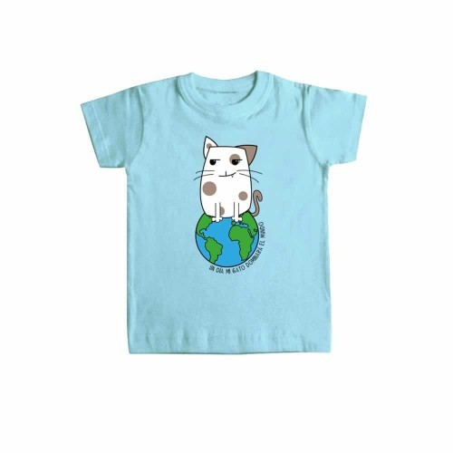 Camiseta niño/a "Un día mi gato dominará el mundo" color Azul, , large image number null