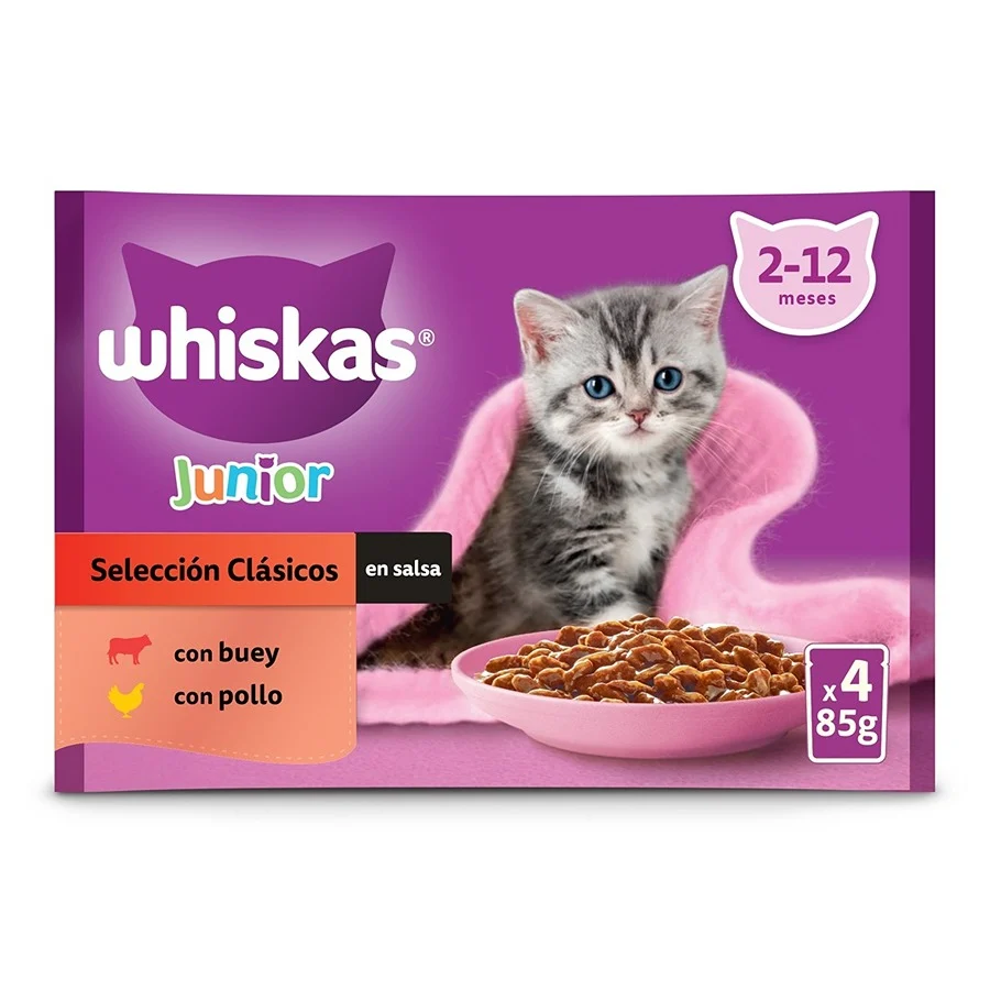 4 sobres x 85 g Whiskas Carnes en Salsa en Bolsita para Gatitos