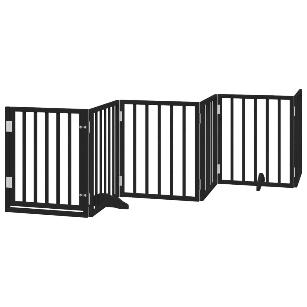 vidaXL Puerta para perros plegable  paneles madera álamo negra