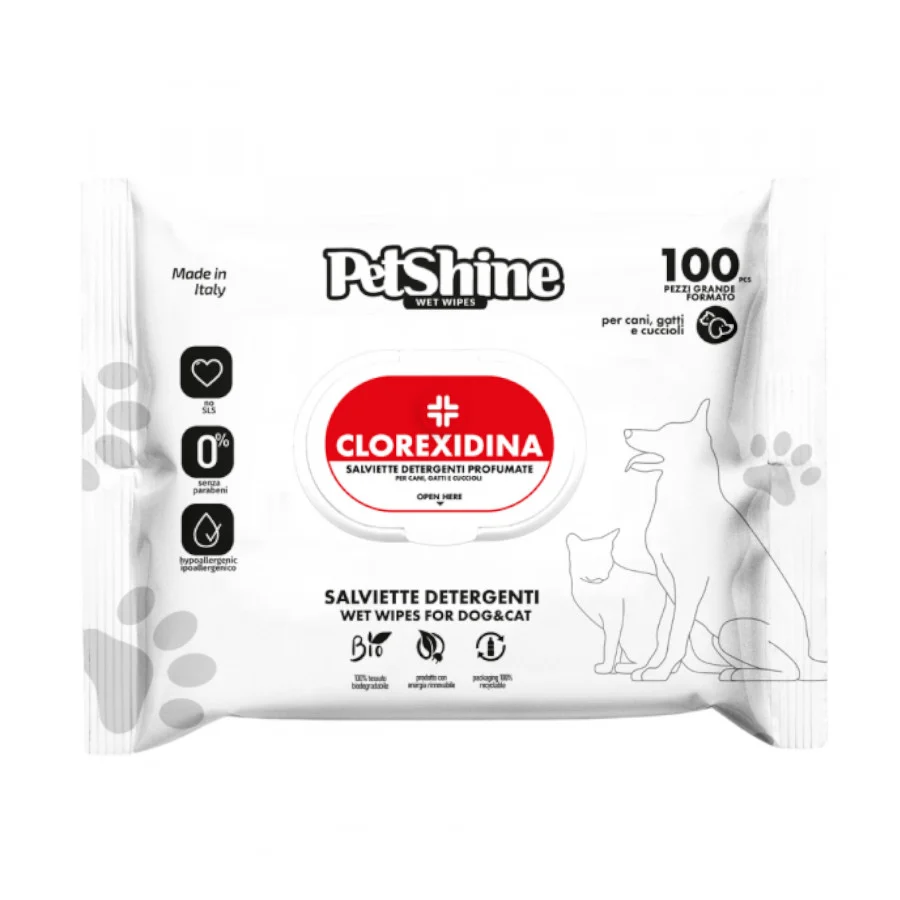 PetShine Toallitas Húmedas con Clorhexidina para perros y gatos– Pack Económico