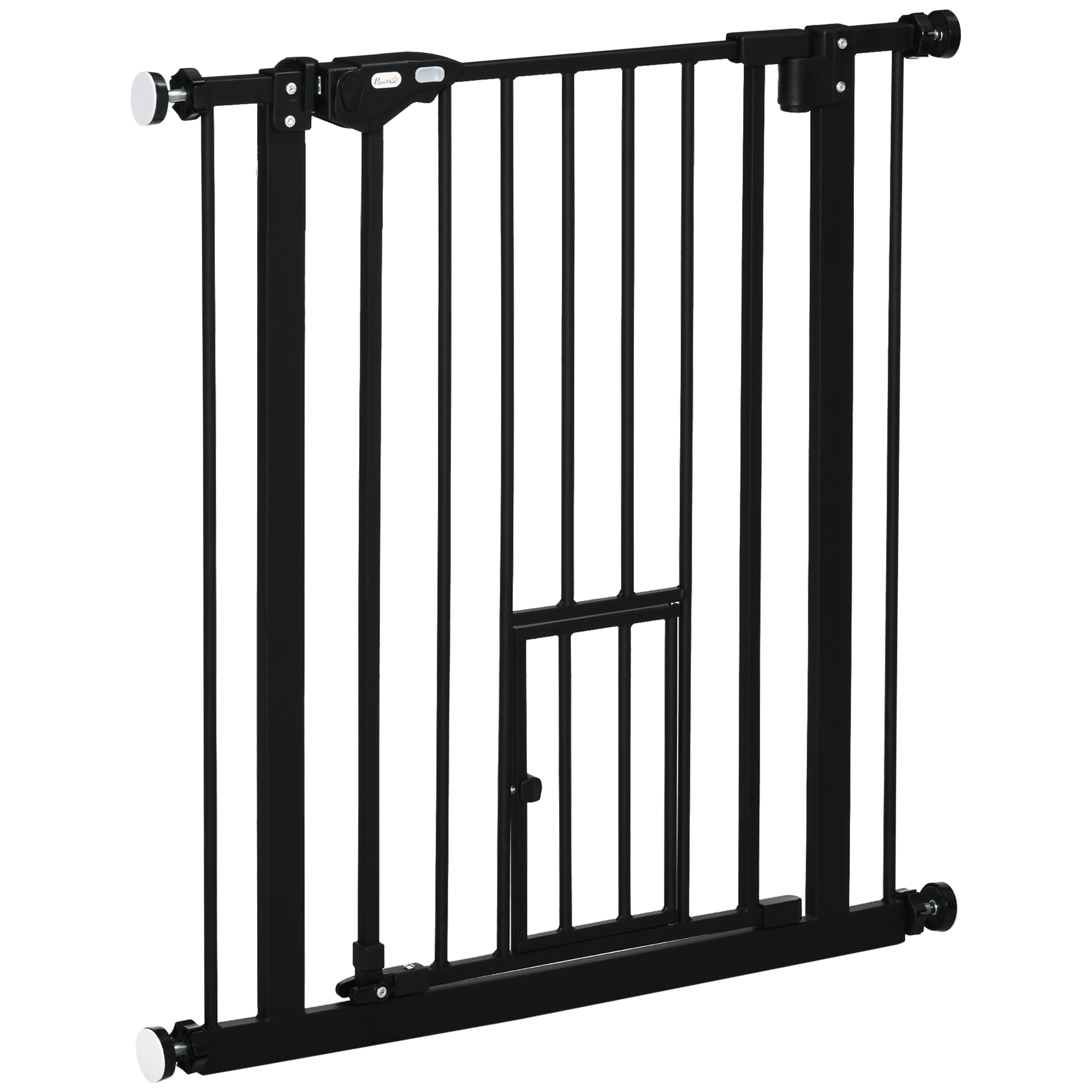 PawHut Barrera de Seguridad para Perros Barrera para Mascotas Extensible con Puerta Pequeño Cierre Automático y Sistema de Doble Bloqueo para Puerta