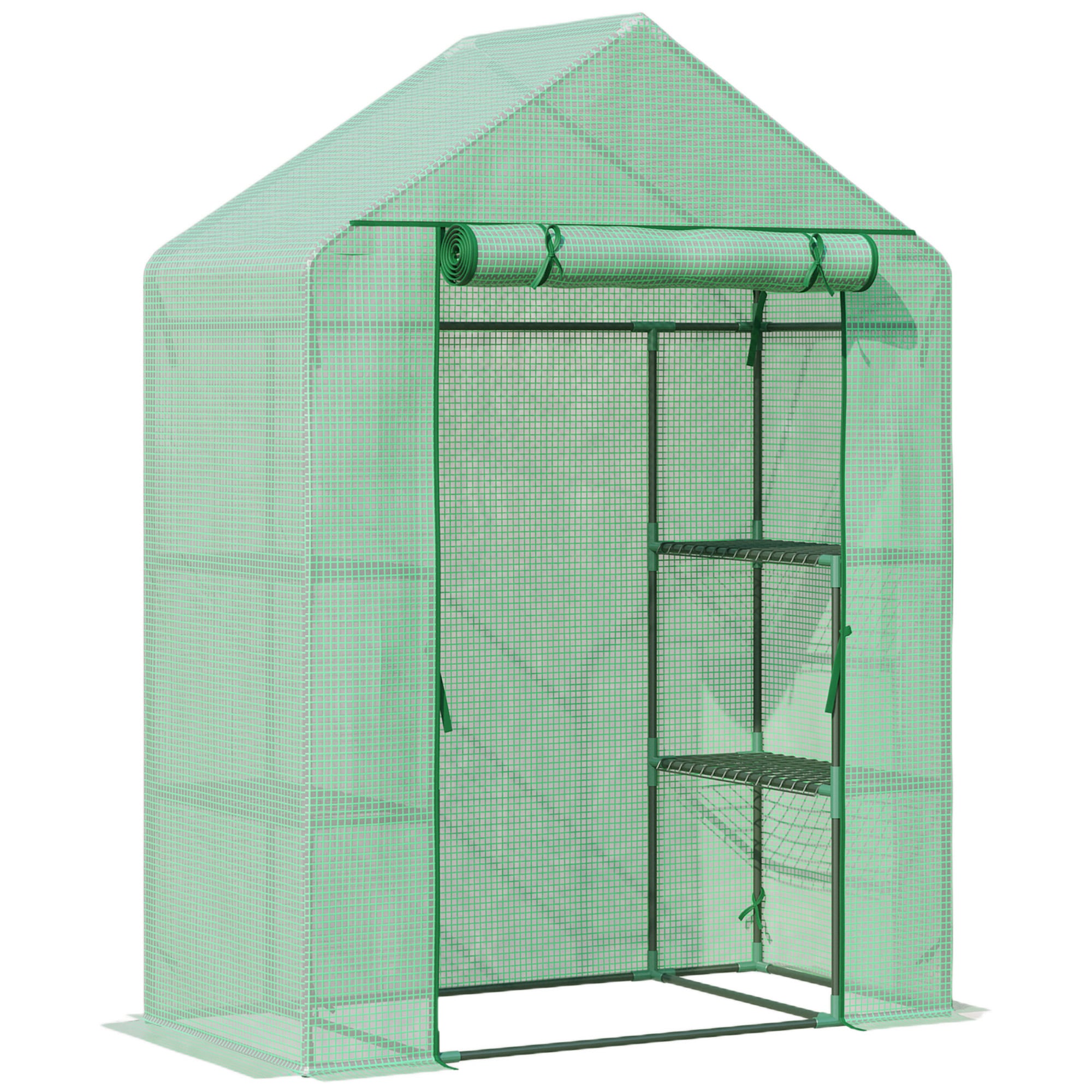 Outsunny Invernadero de Jardín 141x72x191 cm Vivero Casero con 4 Estantes Puerta Enrollable Cubierta de PE 140g/m² y Marco de Acero para Cultivos