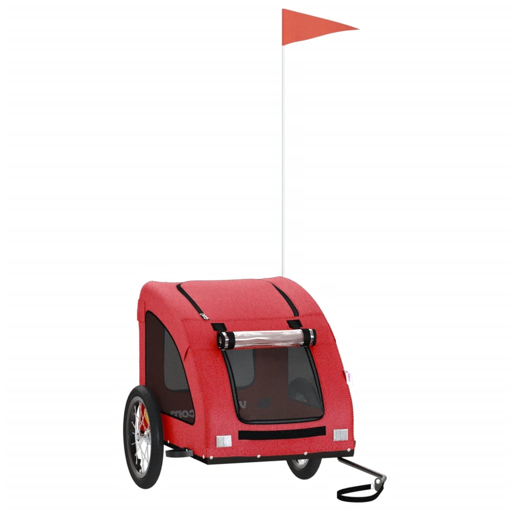 vidaXL Remolque de bicicleta para perros hierro y tela Oxford rojo