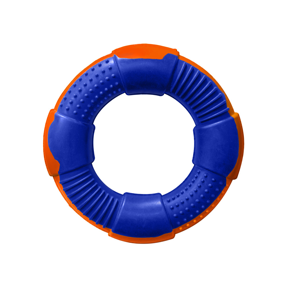 Juguete Aro Mordedor azul y naranja con aroma mora 13cm para perros
