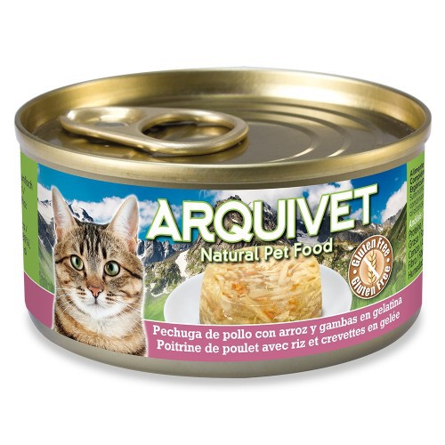 Comida húmeda Arquivet para gatos sabor pechuga de pollo y arroz con gambas, , large image number null