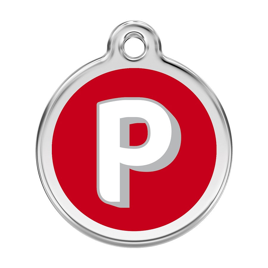 Placa identificativa Acero Inoxidable Esmalte Alfabeto Letra P Rojo para perros