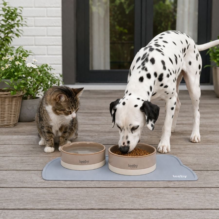 Leeby Alfombrilla Antideslizante Comedero forma Gato Gris para perros y gatos