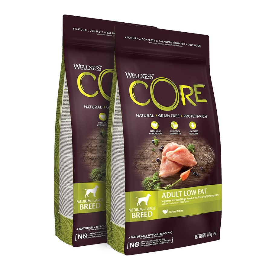 2 x 10 kg Wellness Core Adult Medium/Large Healthy Pavo Low Fat pienso para perros ¡Pack ahorro!