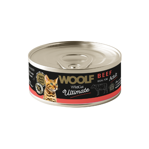 Bandeja 12 latas – Woolf Ultimate Húmedo Gato Adulto Ternera 85gr