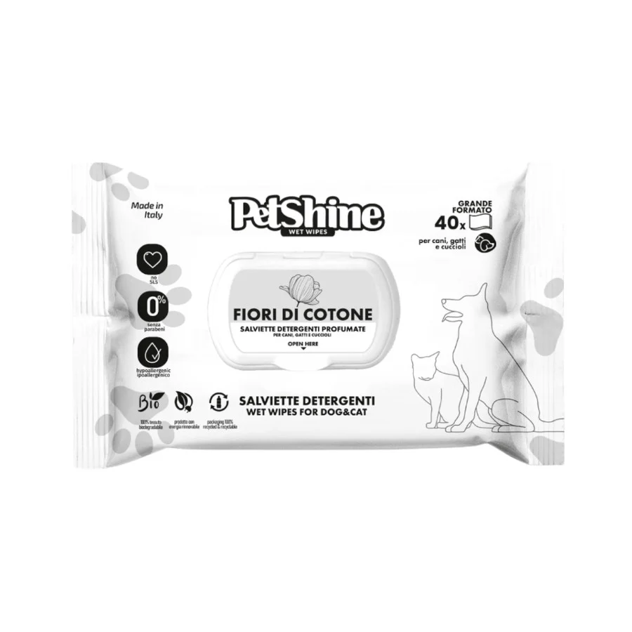 Petshine Toallitas húmedas Flor de algodón para perros y gatos