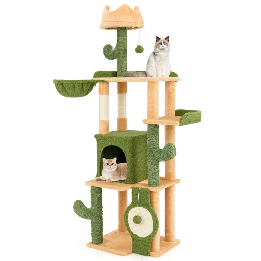 COSTWAY Árbol de Gato de 160 CM Interior, Torre de Gato Multi-nivel Grande con Postes de Sisal para Rascar, Condo, Perchas Acolchadas, Juguetes