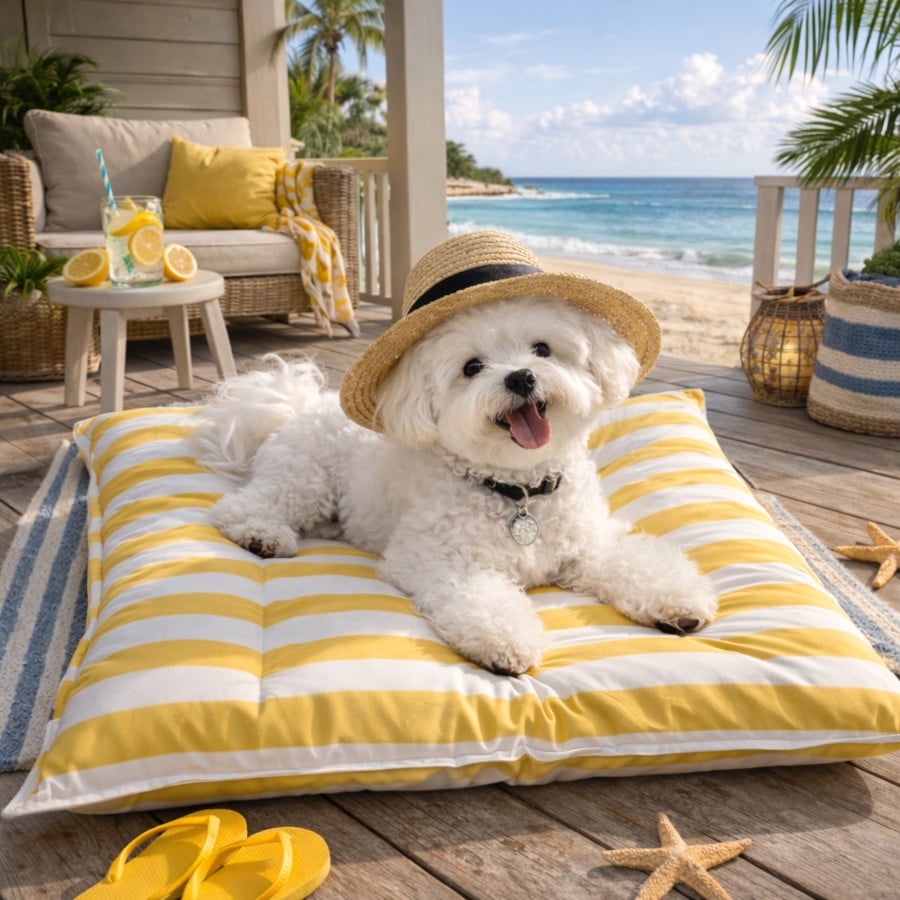 Summer Vibes Cama Rectangular Refrescante Amarilla para perros