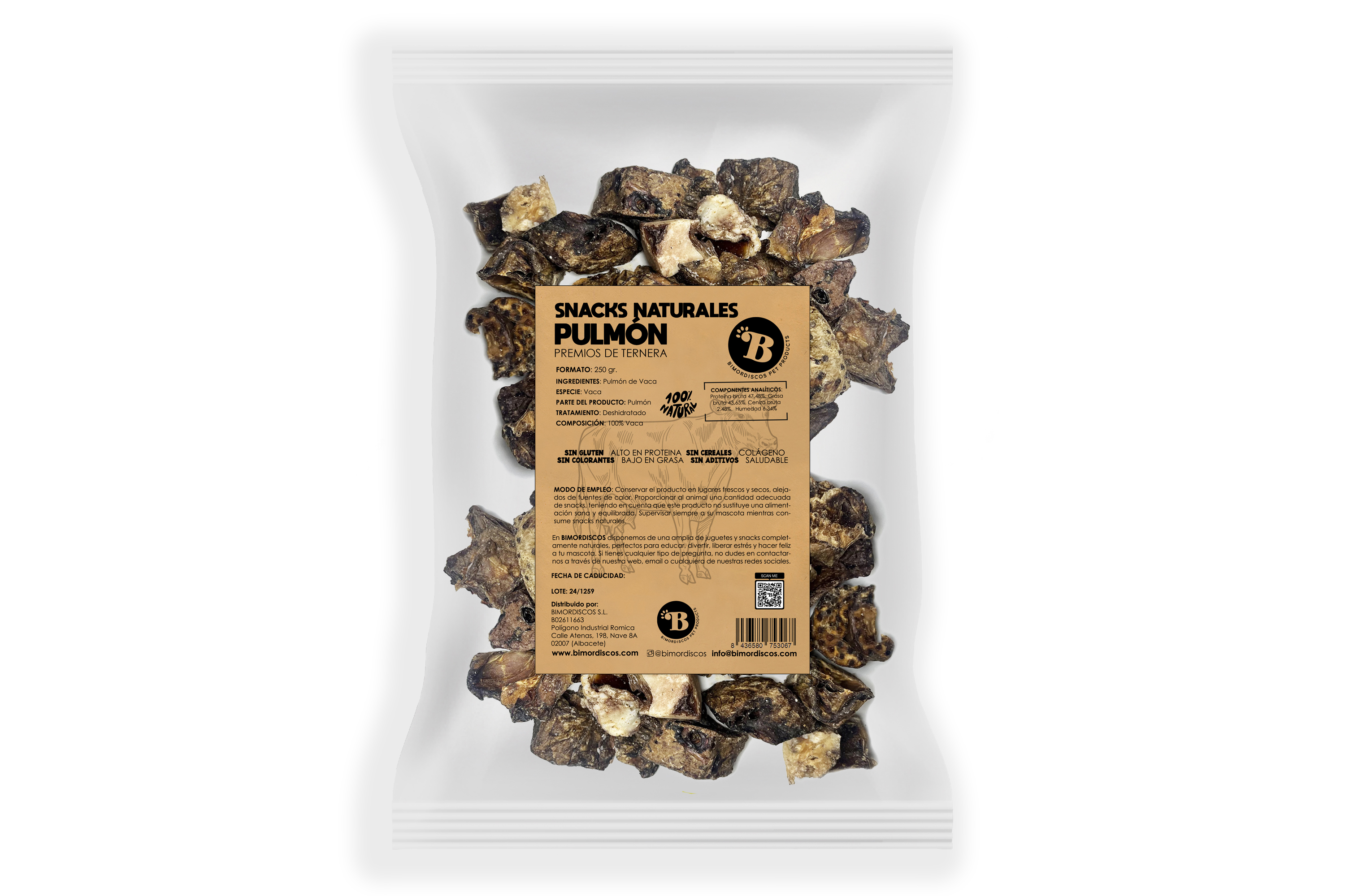 BIMORDISCOS Premios De Pulmón De Ternera Para Perros Y Gatos – 100g
