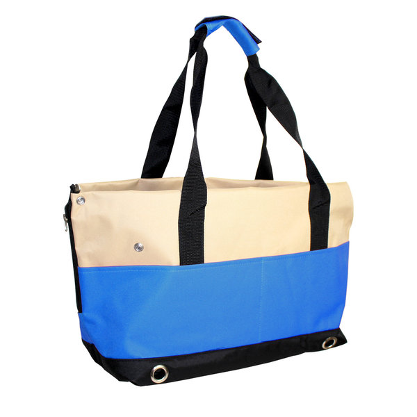 Bolso de transporte para perros y gatos, con 4 bolsillos laterales y protección anti-salto de color azul