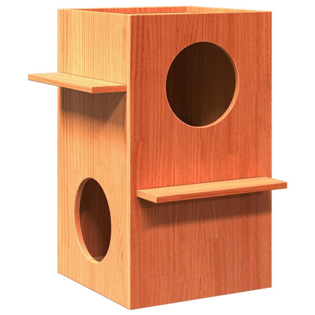 vidaXL Casa para gatos cera marrón 43x43x90 cm madera maciza pino